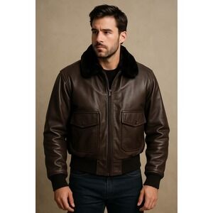 VTG G-1 U.S. Navy Leather‎ Flight Bomber Jacket L Excelled Sheepskin Collar USA